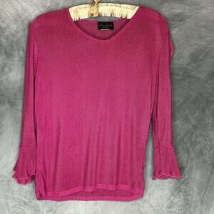 VTG Sarah Arizona Top Blouse Women M 3/4 Flare Sleeve Knit Bright Pink y2K
